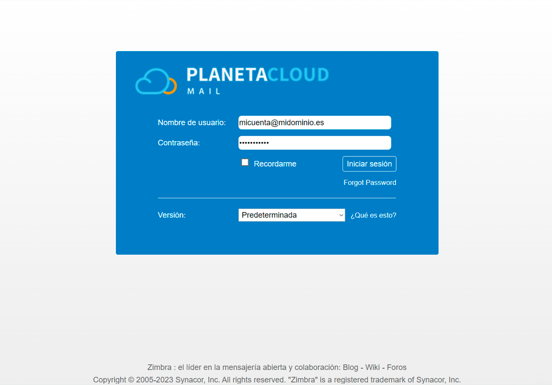 1 Guía de configuración: Acceso a Zimbra Webmail