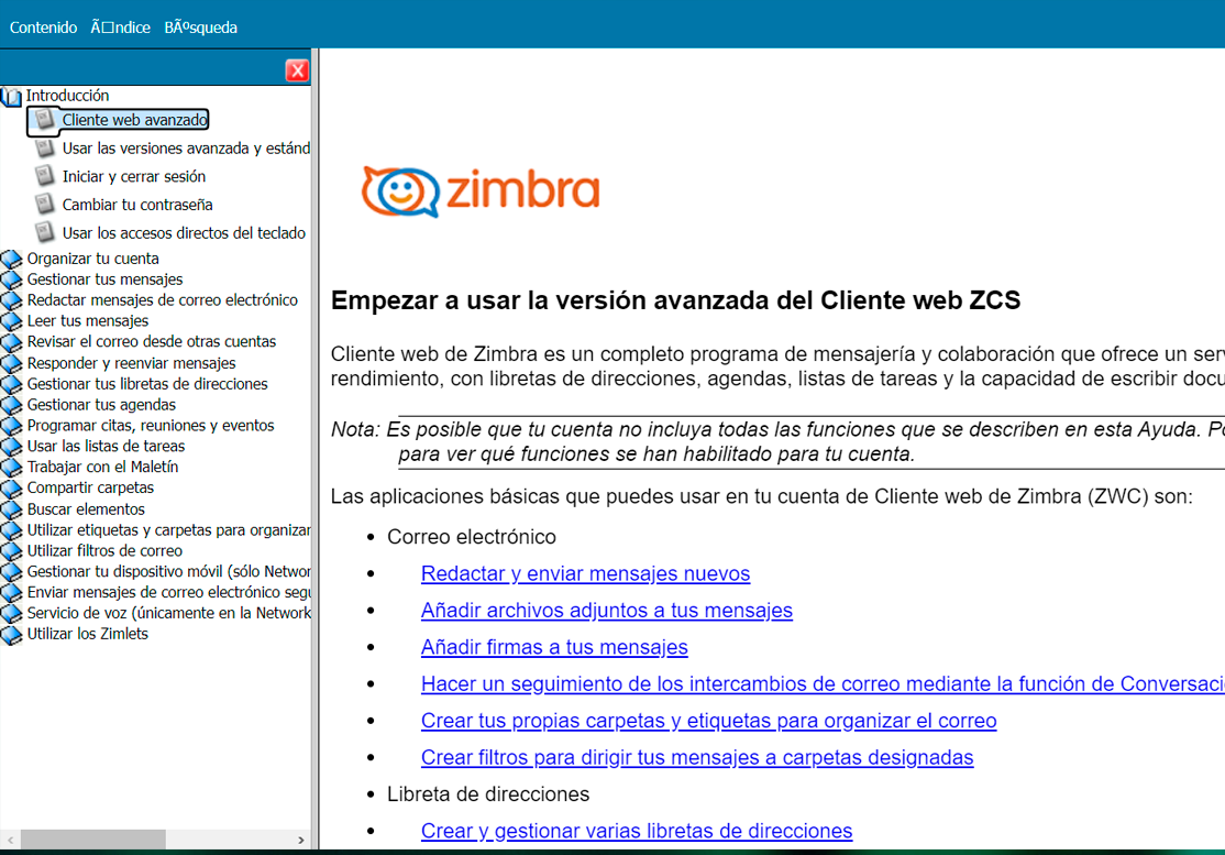 Guía de configuración: Acceso a Zimbra Webmail