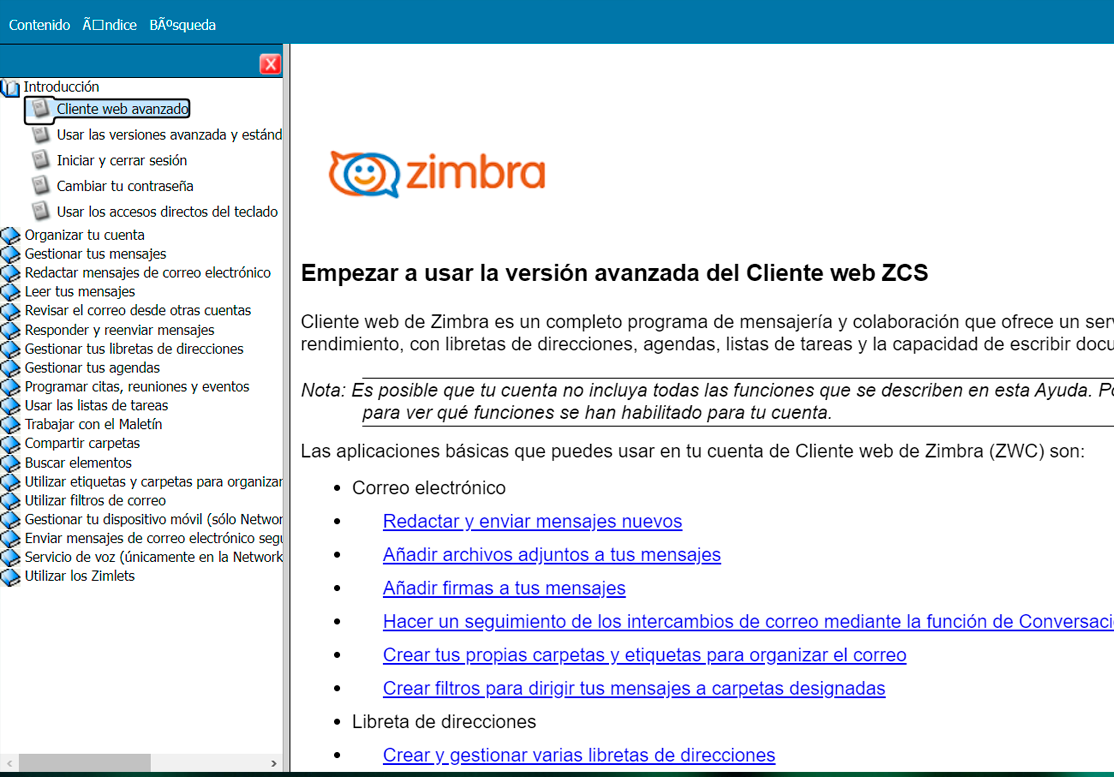 4 Guía de configuración: Acceso a Zimbra Webmail